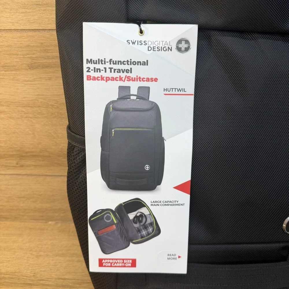Swissdigital Design Business Travel Backpack Carry On Suitcase 2-in-1 NWT